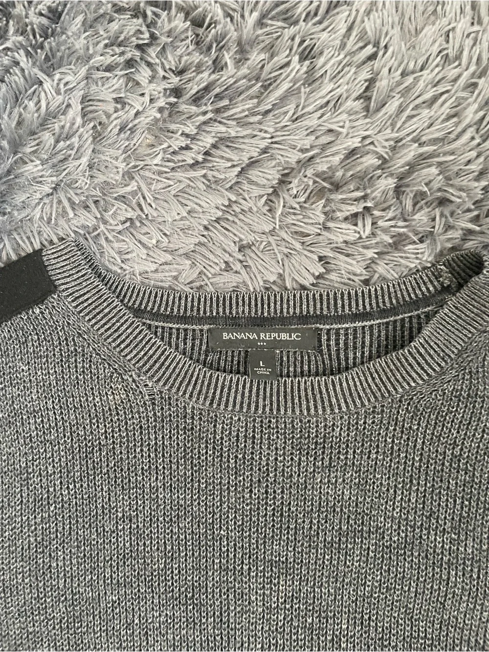 Men Size Large Banana Republic Ribbed Sweater Heather Gray Cotton Merino Wool